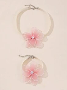 2pcs/Set Girls Flower Ribbon Necklace And Bracelet Set - Flowers - View 15