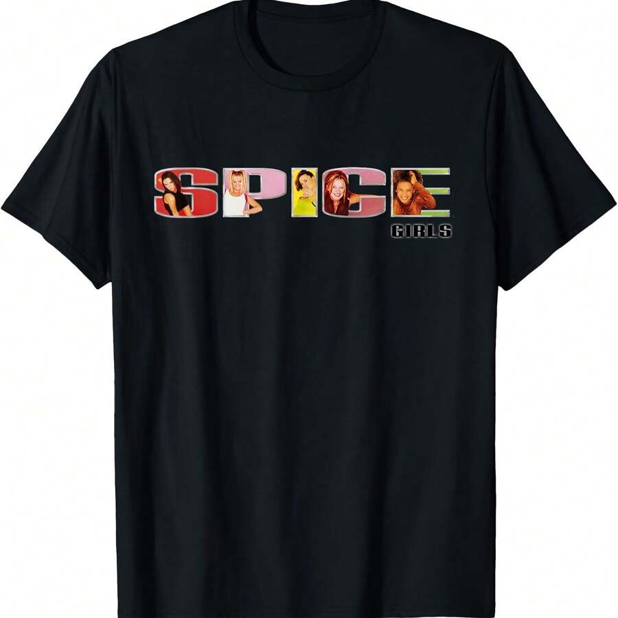 Camiseta con el logotipo oficial de las Spice Girls, corte clásico, cuello redondo, manga corta, color negro - Negro - Ver 1