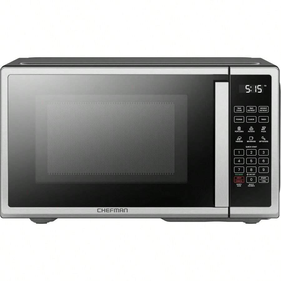 Chefman Horno De Microondas 0.7 Pies Cúbicos 6 Menús Automaticos de 700 vatios con 10 niveles de potencia, modo ecológico, memoria, función de silencio, bloqueo de seguridad infantil - Acero Inoxidable - Ver 1