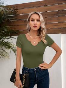 GEREARC Womens Tops Crew Neck Basic Summer Short Sleeve Casual Slim Fitted Tshirt - Army Green - View 5