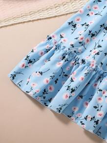 2pcs/Set Tween Girls Backview Girl Graphic Print Short Sleeve Top And Floral Skirt Set - trắng - Xem 6