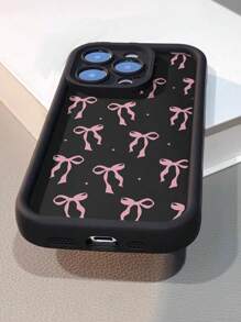 Bow-Knot Cute Bow Painted Simple Groove Design Black Painted Phone Case Compatible With IPhone 16/15/XR/16 Pro Max/7P8P/P12 Pro Max/P13 Pro Max/P14 Pro Max/P13/P14/P11/P12/P14 Women Soft Anti-Fall XS/S/XS Max/78GES2, Fashionable Thick Protective Cover