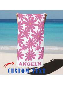 1 pièce Serviette de plage personnalisée avec texte, couverture de plage à imprimé floral, serviette de bain super absorbante, serviette de plage confortable, serviette de piscine , tapis de yoga élégant, accessoires de plage, cadeau indispensable pour les vacances, disponible en différentes tailles, convient pour la natation, le camping et les voyages, cadeau de la Saint-Valentin pour femme, anniversaire, petit ami, petite amie