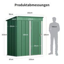 Metal Garden Tool Shed 180 X 162 X 95 Cm, Galvanized Steel Tool Shed, Outdoor Storage Shed, Garden House For Backyard, Patio, Lawn - màu xanh lá - Xem 6