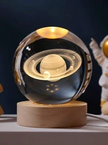 1pc 3D Galaxy Crystal Ball Night Light, Solar Powered Globe Desk Decor, Night Lamp With Starry Sky Glass Sphere Decorative Piece With LED Lamp Base, Planetary Model