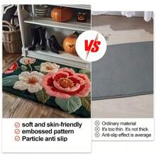 1pc Vintage Pink & White Floral Anti-Slip Mat, Faux Wool Super Soft Fiber Bathroom Doormat, Ultra Plush Bath Rug, Washable, Low Pile, TPR Backing, Knitted Fabric, Suitable For Entryway, Bathroom, Bedroom, Kitchen, Foyer, Indoor/Outdoor Use, Bathroom Accessory, Home Decor - Multicolor - View 9