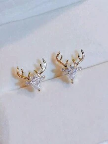 Minimalist Deer Stud Earrings, Unique Design Small Women Earrings For Winter