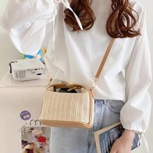 Straw Crossbody Bag - Màu be - Xem 2