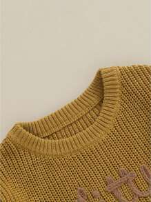 Suéter para bebé niño con bordado de letras, cuello redondo, manga larga, ropa de otoño para niño pequeño, jerséis, tops - Amarillo - Ver 4