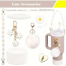 Cup Accessories Set Compatible With Stanley Cup 30 Oz 40 Oz Include 1 Pc Water Bottle Handle Strap 1 Pc Silicone Straw Cover 1 Pc Silicone Cup Boot 2 Pcs Charms Accessories