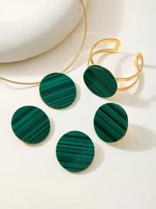 Asymmetric Circular Inlaid Acrylic Opening Bracelet And Ring, Simple Collar And Earring Set - Set - View 8