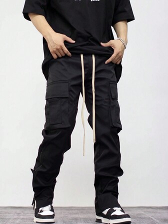 街头服饰功能性多口袋拉链尼龙裤，宽松修身直筒裤，男女皆宜