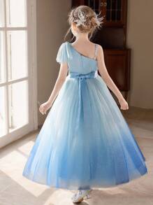 Girls Starry Dream Tulle One Shoulder Mini Dress - Blue - View 4