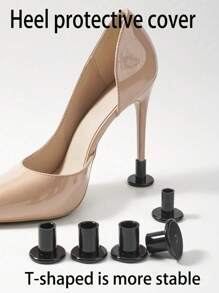 4pcs/1 Pair High Heel Protectors, Non-Slip Wear-Resistant Heel Covers For Women, Fits Modern Latin Dance Shoes With Soft Soles, Round Heels And Quiet Taps, Suitable For Lawn, Beach, Wedding, Latin Dance, Made Of PVC - T-type - View 19