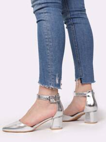 Pumps With Belt In Synthetic Leather With Low Thick Heel Very Comfortable Heel 5.5cm Stylish High Heels - Silver - View 4