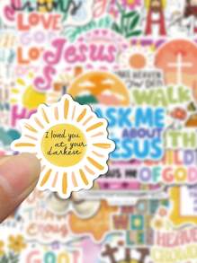 SCXXBSW 52 件装耶稣基督基督教卡通涂鸦贴纸装饰水瓶、笔记本电脑、手提箱、防水贴纸 - 彩色 - 查看 6