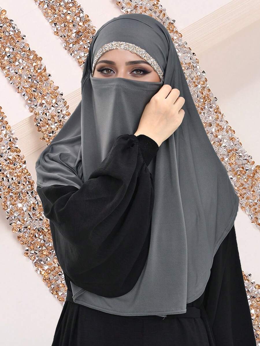 1件装女士纯色马来西亚系带头巾，饰有水晶，多功能头巾，透气柔软舒适，适合各种场合搭配服装