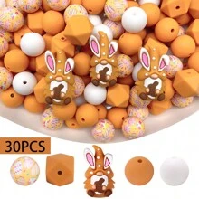 30pcs/52pcs Bunny Egg Shape Silicone Bead Set, Easter Jewelry DIY Gift, Suitable For Necklace, Bracelet, Home Decor - Ideal Handmade Gift