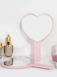 1pc Ins Style Love Handle Mirror Makeup Mirror Portable Makeup Mirror Handheld Heart-Shaped Travel Mirror With Handle, Can Be Held Or Desktop Mirror, Suitable For Dormitory, Office And Travel, Women's Makeup Mirror Compact