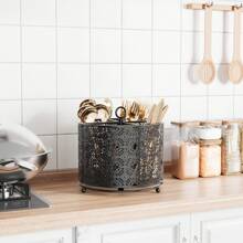 360° Rotating Utensil Caddy Countertop - Cutlery Silverware Caddy Holder With 4 Compartment - Higher Raised Flatware Organizer With Handle For Party Kitchen Counter Office - màu đen - Xem 2