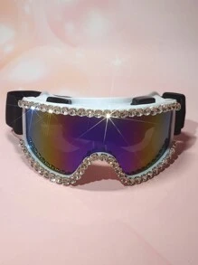 1pc Bling Rhinestone Ski Goggles With Multifunctional Protection, Extra Large Frame Silicone Anti-Wind Ski Goggles, Anti-Dust Desert Sandstorm Ski Eyewear For Skiing, Riding, Outdoor Sports, Washable - Multicolor - View 13