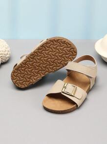 1 双女童纯色软木厚底凉鞋，可爱纯色，舒适厚底，儿童时尚多功能防滑休闲沙滩度假凉鞋，适合夏季外出。 - 米色 - 查看 8