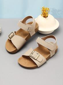 1 双女童纯色软木厚底凉鞋，可爱纯色，舒适厚底，儿童时尚多功能防滑休闲沙滩度假凉鞋，适合夏季外出。 - 米色 - 查看 7