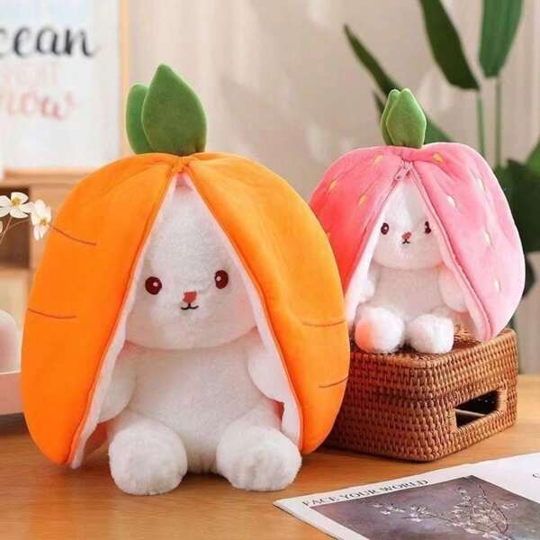 Muñeca de peluche de conejo con fresa, almohada suave y cómoda, regalo de compañía dulce para cumpleaños, Navidad, peluche de cerdo, juguetes de conejo, muñeca de peluche linda
