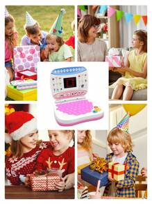 CasaBella Mini computadora portátil, juguetes de aprendizaje para niños, computadora interactiva educativa con pantalla LED, juguetes interactivos educativos para el desarrollo intelectual de los niños (rosa y azul) - Multicolor - Ver 7