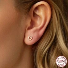 bamoer 一对925纯银可爱心形耳钉，心形设计，镶嵌低致敏锆石，女士订婚礼物，精致珠宝礼品 - 銀色 - 查看 9