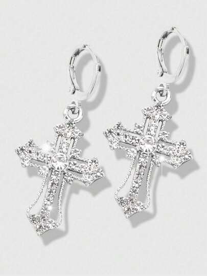 Vintage Gothic Rhinestone Cross Earrings For Women