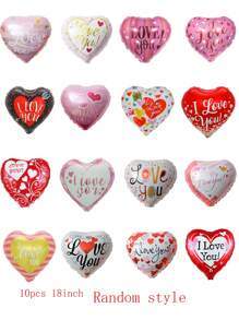 10pcs 18-Inch Heart Shaped Balloons, Valentine's Day "I Love You" Helium Balloons, Wedding Decoration, Valentine's Day Decor, Back To School Season - Multicolor - View 3