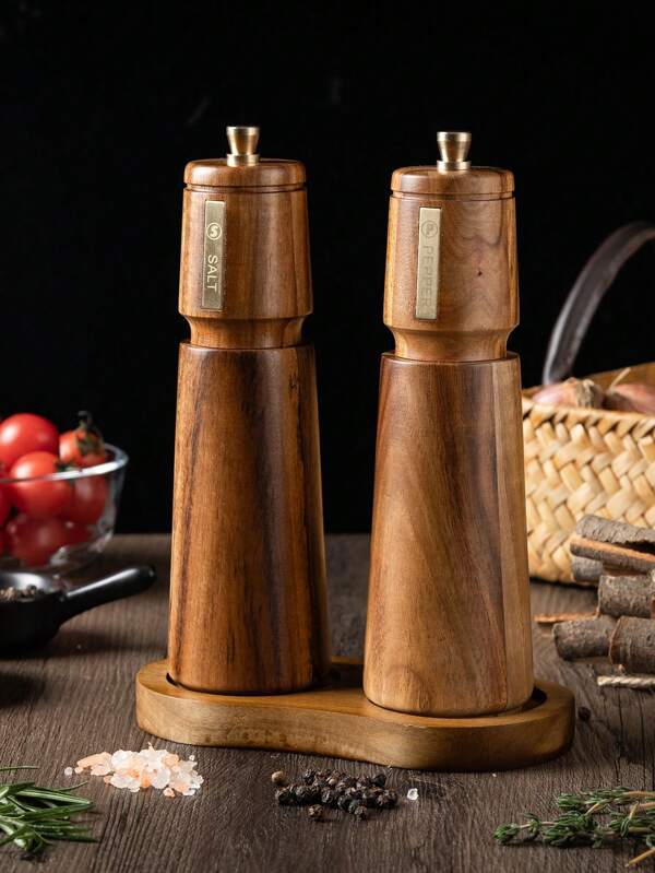 1pc/2pcs/3pcs Manual Pepper Grinder Set, Home Use Wooden Pepper Mill, For Restaurant Black Pepper, Sea Salt Grinder