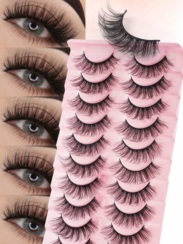10 Pairs Faux Mink Lashes, Natural & Fluffy 3D Thick Curly D-Curl Wispy Eyelashes, Look Like Flared False Lashes, Wholesale 10 Pairs Fluffy 3D Faux Mink Eyelashes, Long & Thick Natural Fake Eyelashes