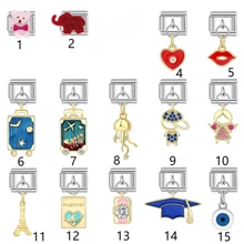 1PC Stainless Steel Italian Module Bracelet Components, With Suitcase, Devil's Eye, Eiffel Tower And Other Pendant , DIY Making Jewelry For Bracelet Necklaces, Can Be Freely Matched With Different Styles