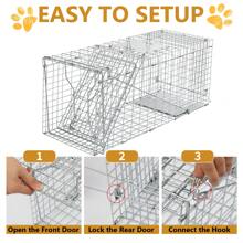 32" Live Animal Cage Trap, Heavy Duty Folding Raccoon Trap, Humane Cat Trap With Handle For Rabbits, Stray Cats, Squirrels, Raccoons, Skunk, Mole, Groundhogs And Opossums