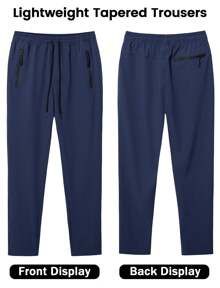 Men's Summer Quick Dry Hiking Trousers Lightweight Walking Joggers Breathable Golf Running Outdoor Sports Pants With 3 Zipper Pockets, Navy Blue - Navy Blue - View 3