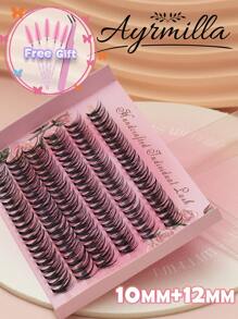 120 กระจุก ขนาด 10-12 มม. เลือกผสม 6 แถว, Eyelash ปลอมแฝดขนาดใหญ่รูปตัว C ขนอีเชสเซนเชียล สำหรับกรเดี่ยว เหมือนจริง - สีดำ - ดู 7
