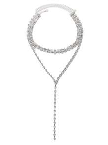 STONEFANS 1 件时尚多层水晶项链，欧美风格长款几何颈链