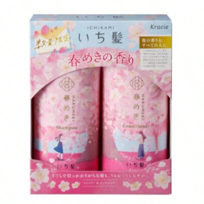 KRACIE Ichikami Spring Limited Edition Shampoo And Conditioner Set Sakura Scent 480ml480g