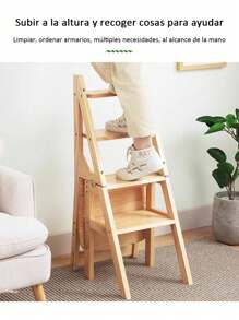 2 En 1 Sillas Para Sala +escaleras De Tijera Plegables - Marrón - Ver 8