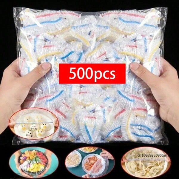50/100/200/300/400/500 Stück bunte, wegwerfbare Lebensmittel-Abdeckungen, Frischhalte-Plastiktüten, transparente Plastiktüten, Farbwert-Pack, farbige, wegwerfbare Lebensmittel-Abdeckungen, Plastikfolie PE Frischhaltefolie-Tüte, Lagerung Küche, für Outdoor, Camping