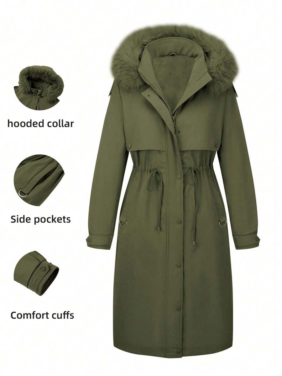 Risissida Dam Höst/Vinter Bibjacka Avtagbar Pälskrage, Vadderad Jacka, Dragkedja/Knappstängning, Fickor - Grön - Visa 1