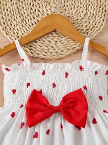 2 pezzi/set nuovo abito estivo da bambina con stampa a cuore e fiocco, set di 2 pezzi con vestito e cappello