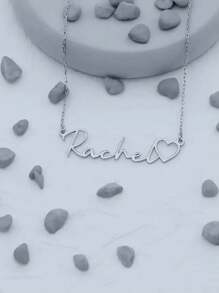 1PC 18K Gold-Plated Stainless Steel Elegant Bohemian Style Personalized Name Pendant Necklace - Heart-Shaped Name Plate Jewelry, Suitable For Women To, Is An Ideal Choice For Gifts And Parties. - Multicolor - View 4