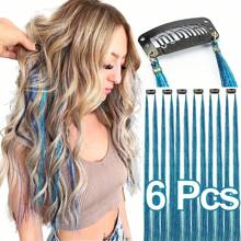 6 Stücke Haar Tinsel Clip, Tinsel Haarverlängerungen, Fairy Haar Tinsel, glitzernde Haar Strähnen 20 Zoll Haar Tinsel, hitzebeständig