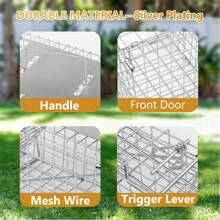 32" Live Animal Cage Trap, Heavy Duty Folding Raccoon Trap, Humane Cat Trap With Handle For Rabbits, Stray Cats, Squirrels, Raccoons, Skunk, Mole, Groundhogs And Opossums