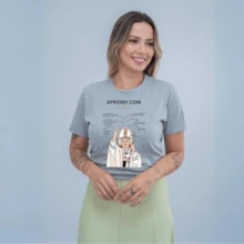 Camiseta Algodão Estamp Aprendi Com São João Paulo Segundo Manga Curta - Cinza - Visão 1