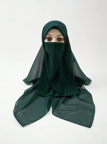 2 Stücke Damen neue Chiffon 110cm quadratischer Schal Bandana mit elastischem Band verstellbare Gesichtsmaske, muslimischer einfarbiger Hijab Kopftuch, klassische Outdoor-Tücher Set