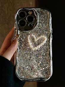 Ốp lưng điện thoại viền mạ bạc có 5 đường cắt hình trái tim tương thích với Apple IPhone16 15 14 13 12 Pro Max 11 dành cho nữ - Bạc - Xem 4